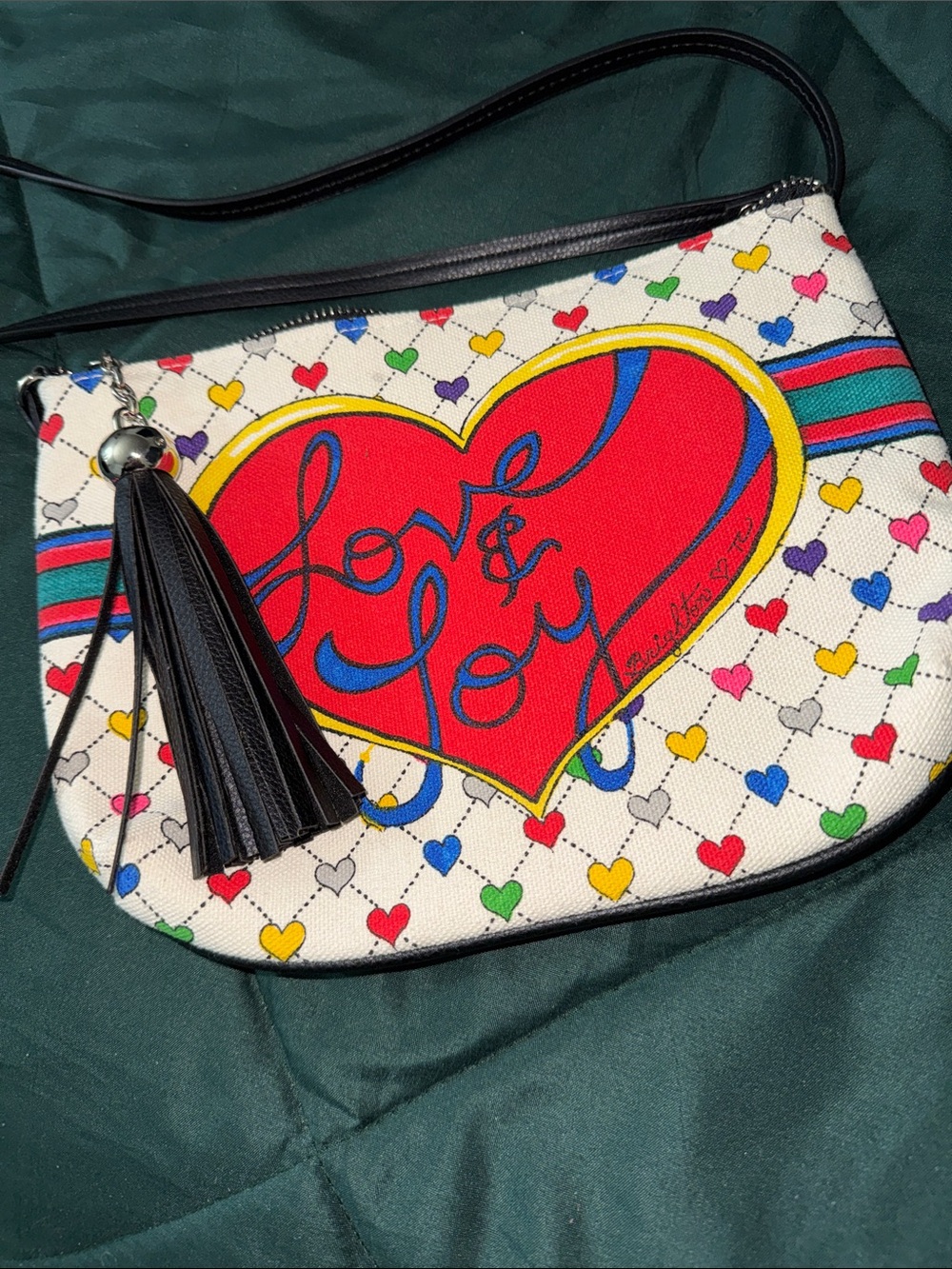 Brighton Cream Crossbody Bag with Red Heart and Black Tassel - Picture 7 of 7